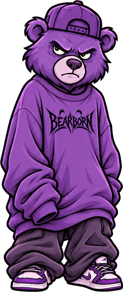 Bear in a sweatshirt that is too big