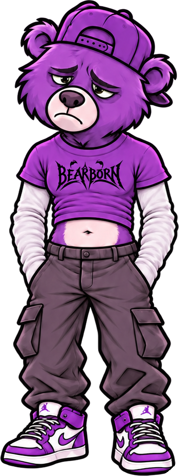 Bear in a T-shirt that is too small